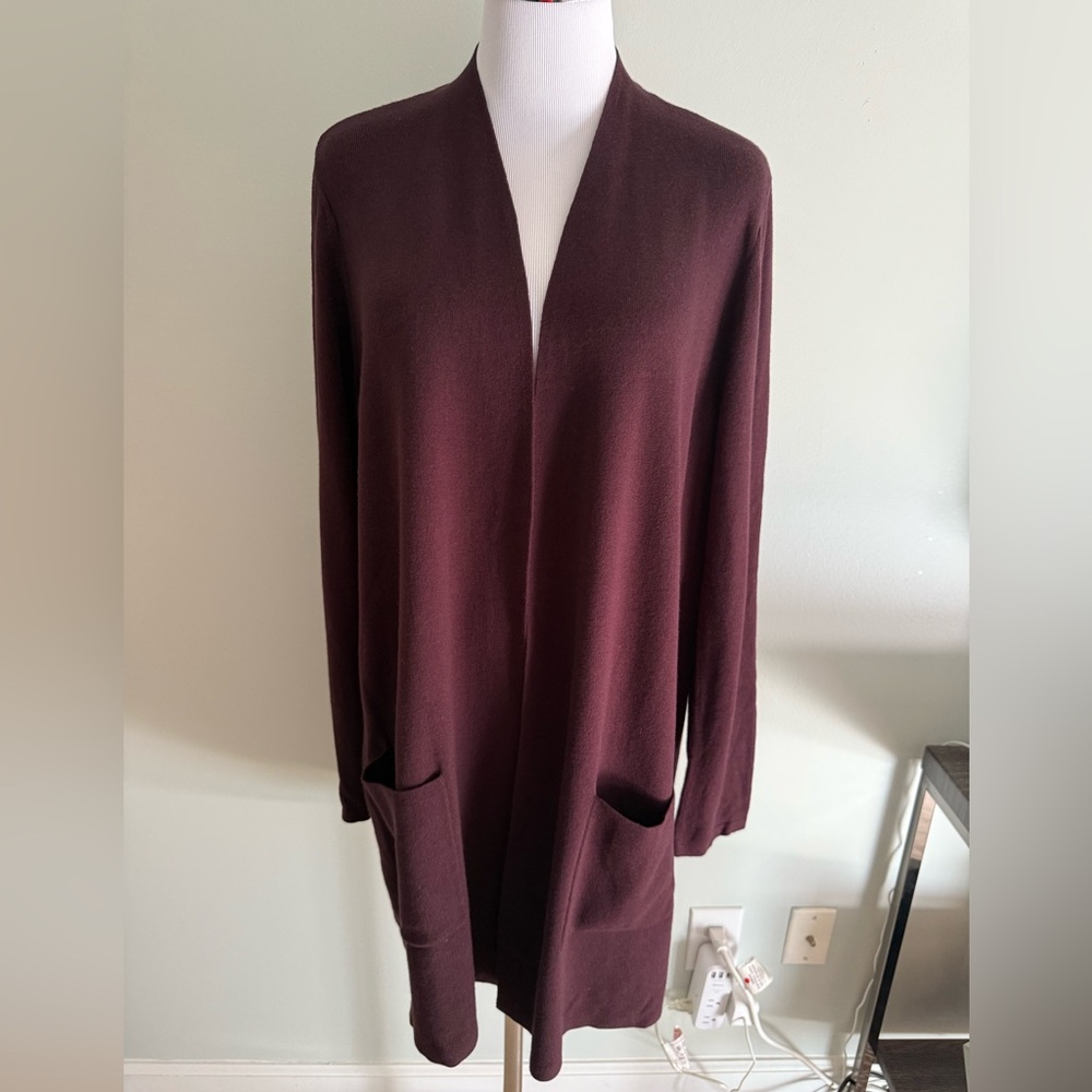 J.Jill Long Cardigan Deep Purple Size L 14 Perfect Condition